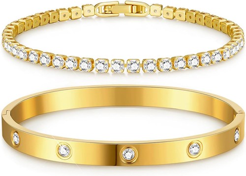 Tennisarmband set damen gold - set,